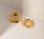 Elegant Gold Tone Textured Open Circle Stud Earrings for Women Ribbed Geometric Statement Jewellery for Party Wedding Festive and Everyday Wear - Image 7