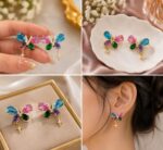 Multicolor Butterfly Crystal Drop Earrings for Women Gold Tone Rhinestone Statement Jewellery for Party, Wedding, Festive and Stylish Everyday Wear - Image 6