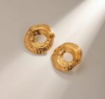 Elegant Gold Tone Textured Open Circle Stud Earrings for Women Ribbed Geometric Statement Jewellery for Party Wedding Festive and Everyday Wear - Image 8