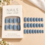 24 Pcs Blue Press On Nails for Women, Glossy Solid Blue Artificial Nail Set with Multiple Sizes, Reusable DIY False Nails for Home Manicure, Party, Wedding and Everyday Wear