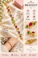 Elegant Gold-Tone Multicolor Gemstone Leaf Vine Bracelet for Women with Ruby Red, Purple and Green Stones, Floral-Inspired Statement Fashion Jewellery for Party, Wedding and Festive Wear - Image 2