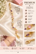 Elegant Gold-Tone Purple and Pink Crystal Leaf Vine Bracelet for Women with Sparkling Gemstone Accents, Floral-Inspired Adjustable Fashion Jewellery for Party, Wedding, Festive and Everyday Wear - Image 2