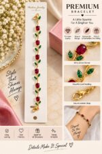 Elegant Gold-Tone Red Ruby Leaf Vine Bracelet for Women with Sparkling Red Gemstones and Green Leaf Accents, Floral-Inspired Statement Fashion Jewellery for Party, Wedding and Festive Wear - Image 3