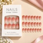 24 Pcs Peach Ombre Press On Nails for Women, Glossy Gradient Artificial Nail Set with Multiple Sizes, Reusable DIY False Nails for Elegant Manicure, Party, Wedding and Everyday Wear