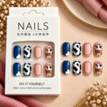 24 Pcs Cow Print Press On Nails for Women | Cute Pink Blue Cow Pattern Artificial Nails | Adorable Farm Animal Design Glossy DIY Manicure Nail Set - Image 3