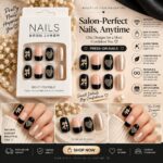 24 Pcs Black Pink Press On Nails for Women, Glossy Artificial Nails with Bow, Heart and Metallic Pearl Designs, Elegant French Style DIY Manicure Set for Party, Wedding and Everyday Wear - Image 3