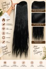 Long Black Straight Hair Extension for Women, Sleek Textured Hairpiece with Braided Top Design, Lightweight Hair Extension for Added Length and Volume, Party, Wedding and Daily Styling - Image 4