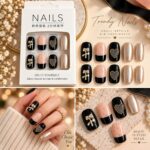 24 Pcs Black Pink Press On Nails for Women, Glossy Artificial Nails with Bow, Heart and Metallic Pearl Designs, Elegant French Style DIY Manicure Set for Party, Wedding and Everyday Wear - Image 4
