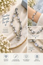 Elegant Silver-Tone Leaf Vine Bracelet for Women with Sparkling Clear Oval Crystals and Delicate Leaf Accents, Nature-Inspired Statement Fashion Jewellery for Party, Wedding, Festive and Everyday Wear - Image 4