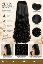 Long Black Wavy Curly Hair Extension for Women, Clip-In Hairpiece with Voluminous Loose Waves and Defined Curls, Natural-Looking Stylish Hair Extension for Party, Wedding and Daily Use - Image 3