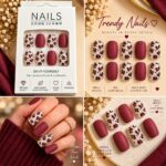 24 Pcs Brown White Gold Foil Press On Nails for Women | Elegant Ombre French Tip Artificial Nails | Glossy Neutral Luxury DIY Manicure Nail Set - Image 4