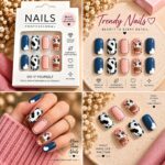 24 Pcs Cow Print Press On Nails for Women | Cute Pink Blue Cow Pattern Artificial Nails | Adorable Farm Animal Design Glossy DIY Manicure Nail Set - Image 4