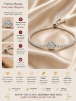 Elegant Silver-Tone Crystal Tennis Bracelet for Women with Round Sparkling Stones and Statement Center Charm, Adjustable Slider Chain Fashion Jewellery for Party, Wedding, Festive and Everyday Wear - Image 3