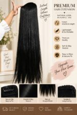 Long Black Straight Hair Extension for Women, Sleek Textured Hairpiece with Braided Top Design, Lightweight Hair Extension for Added Length and Volume, Party, Wedding and Daily Styling - Image 5
