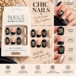 24 Pcs Black Pink Press On Nails for Women, Glossy Artificial Nails with Bow, Heart and Metallic Pearl Designs, Elegant French Style DIY Manicure Set for Party, Wedding and Everyday Wear - Image 5