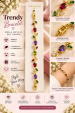Elegant Gold-Tone Multicolor Gemstone Leaf Vine Bracelet for Women with Ruby Red, Purple and Green Stones, Floral-Inspired Statement Fashion Jewellery for Party, Wedding and Festive Wear - Image 4