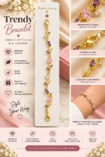 Elegant Gold-Tone Purple and Pink Crystal Leaf Vine Bracelet for Women with Sparkling Gemstone Accents, Floral-Inspired Adjustable Fashion Jewellery for Party, Wedding, Festive and Everyday Wear - Image 4