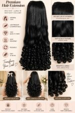 Long Black Wavy Curly Hair Extension for Women, Clip-In Hairpiece with Voluminous Loose Waves and Defined Curls, Natural-Looking Stylish Hair Extension for Party, Wedding and Daily Use - Image 4