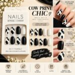 24 Pcs Black and White Cow Print Press On Nails for Women, Glossy Cow Pattern Artificial Nails with Solid Black and White Tips, Cute DIY Manicure Set for Party, Casual and Everyday Wear - Image 4