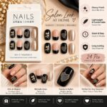 24 Pcs Black Pink Press On Nails for Women, Glossy Artificial Nails with Bow, Heart and Metallic Pearl Designs, Elegant French Style DIY Manicure Set for Party, Wedding and Everyday Wear - Image 6