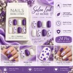 24 Pcs Purple Heart Press On Nails for Women, Glossy White and Purple Artificial Nails with Cute Heart Pattern Design, Trendy DIY Manicure Set for Party, Date, Wedding and Everyday Wear - Image 6