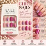 24 Pcs Pink Glitter Press On Nails for Women, Glossy Rose Pink Artificial Nails with Sparkle, Star and Geometric Foil Designs, Trendy DIY Manicure Set for Party, Wedding and Everyday Wear - Image 7