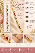 Elegant Gold-Tone Multicolor Gemstone Leaf Vine Bracelet for Women with Ruby Red, Purple and Green Stones, Floral-Inspired Statement Fashion Jewellery for Party, Wedding and Festive Wear - Image 5