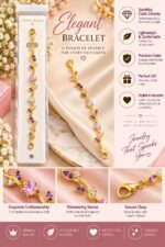 Elegant Gold-Tone Purple and Pink Crystal Leaf Vine Bracelet for Women with Sparkling Gemstone Accents, Floral-Inspired Adjustable Fashion Jewellery for Party, Wedding, Festive and Everyday Wear - Image 5