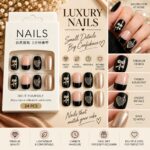 24 Pcs Black Nude Press On Nails for Women, Glossy Artificial Nails with Heart, Bow and Pearl Finish, Elegant DIY Nail Art Set for Parties - Image 6