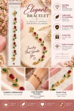Elegant Gold-Tone Red Ruby Leaf Vine Bracelet for Women with Sparkling Red Gemstones and Green Leaf Accents, Floral-Inspired Statement Fashion Jewellery for Party, Wedding and Festive Wear - Image 6