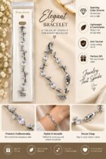 Elegant Silver-Tone Leaf Vine Bracelet for Women with Sparkling Clear Oval Crystals and Delicate Leaf Accents, Nature-Inspired Statement Fashion Jewellery for Party, Wedding, Festive and Everyday Wear - Image 6