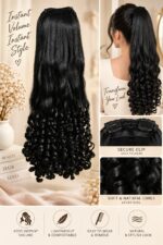 Long Black Wavy Curly Hair Extension for Women, Clip-In Hairpiece with Voluminous Loose Waves and Defined Curls, Natural-Looking Stylish Hair Extension for Party, Wedding and Daily Use - Image 5