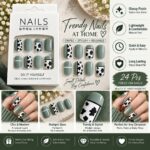 24 Pcs Sage Green Cow Print Press On Nails for Women | Cute Black and White Cow Pattern Artificial Nails | Trendy Glossy DIY Manicure Nail Set - Image 5