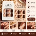 24 Pcs Brown Marble Press On Nails for Women | Nude Coffee Brown Marble Design with Gold Foil Accents | Elegant Glossy Artificial Nails for DIY Manicure - Image 5
