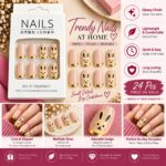 24 Pcs Cute Bunny Press On Nails for Women | Pink Nude Artificial Nails with Gold Tips | Adorable Rabbit Design Glossy DIY Manicure Nail Set - Image 6