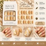 24 Pcs Nude Marble Press On Nails for Women, Beige and Cream Glossy Artificial Nail Set with Golden Marble Veins, Multiple Sizes for DIY Manicure, Party, Wedding and Everyday Wear - Image 5