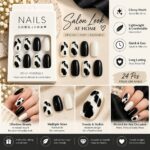 24 Pcs Black and White Cow Print Press On Nails for Women, Glossy Cow Pattern Artificial Nails with Solid Black and White Tips, Cute DIY Manicure Set for Party, Casual and Everyday Wear - Image 5