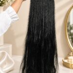Long Black Straight Hair Extension for Women, Sleek Textured Hairpiece with Braided Top Design, Lightweight Hair Extension for Added Length and Volume, Party, Wedding and Daily Styling