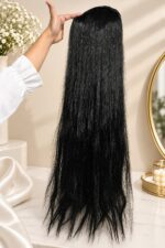 Long Black Straight Hair Extension for Women, Sleek Textured Hairpiece with Braided Top Design, Lightweight Hair Extension for Added Length and Volume, Party, Wedding and Daily Styling