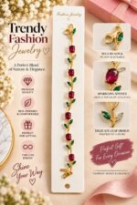 Elegant Gold-Tone Red Ruby Leaf Vine Bracelet for Women with Sparkling Red Gemstones and Green Leaf Accents, Floral-Inspired Statement Fashion Jewellery for Party, Wedding and Festive Wear - Image 7