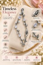 Elegant Silver-Tone Leaf Vine Bracelet for Women with Sparkling Clear Oval Crystals and Delicate Leaf Accents, Nature-Inspired Statement Fashion Jewellery for Party, Wedding, Festive and Everyday Wear - Image 7
