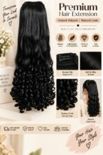 Long Black Wavy Curly Hair Extension for Women, Clip-In Hairpiece with Voluminous Loose Waves and Defined Curls, Natural-Looking Stylish Hair Extension for Party, Wedding and Daily Use - Image 6
