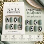 24 Pcs Sage Green Cow Print Press On Nails for Women | Cute Black and White Cow Pattern Artificial Nails | Trendy Glossy DIY Manicure Nail Set - Image 6