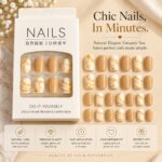 24 Pcs Nude Marble Press On Nails for Women, Beige and Cream Glossy Artificial Nail Set with Golden Marble Veins, Multiple Sizes for DIY Manicure, Party, Wedding and Everyday Wear - Image 6