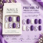 24 Pcs Purple Heart Press On Nails for Women, Glossy White and Purple Artificial Nails with Cute Heart Pattern Design, Trendy DIY Manicure Set for Party, Date, Wedding and Everyday Wear - Image 2