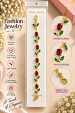 Elegant Gold-Tone Red Ruby Leaf Vine Bracelet for Women with Sparkling Red Gemstones and Green Leaf Accents, Floral-Inspired Statement Fashion Jewellery for Party, Wedding and Festive Wear - Image 2