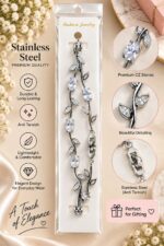 Elegant Silver-Tone Leaf Vine Bracelet for Women with Sparkling Clear Oval Crystals and Delicate Leaf Accents, Nature-Inspired Statement Fashion Jewellery for Party, Wedding, Festive and Everyday Wear - Image 2