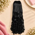 Long Black Wavy Curly Hair Extension for Women, Clip-In Hairpiece with Voluminous Loose Waves and Defined Curls, Natural-Looking Stylish Hair Extension for Party, Wedding and Daily Use