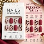 24 Pcs Brown White Gold Foil Press On Nails for Women | Elegant Ombre French Tip Artificial Nails | Glossy Neutral Luxury DIY Manicure Nail Set - Image 2
