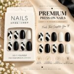 24 Pcs Black and White Cow Print Press On Nails for Women, Glossy Cow Pattern Artificial Nails with Solid Black and White Tips, Cute DIY Manicure Set for Party, Casual and Everyday Wear - Image 7